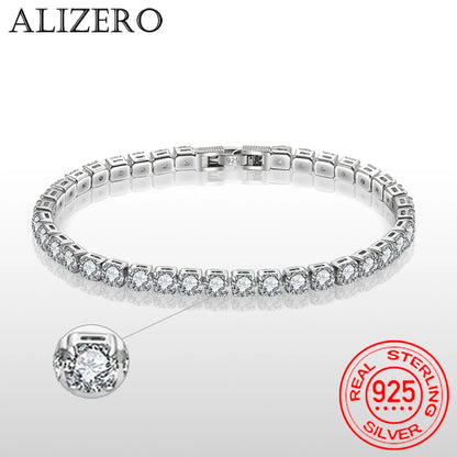 ALIZERO S925 Sterling Silver Bracelet – Zirconia Tennis Ball Charm, Simple Wedding Engagement Jewellery for Women, 4mm 16-23cm