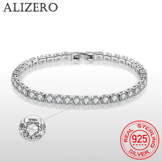 ALIZERO S925 Sterling Silver Bracelet – Zirconia Tennis Ball Charm, Simple Wedding Engagement Jewellery for Women, 4mm 16-23cm