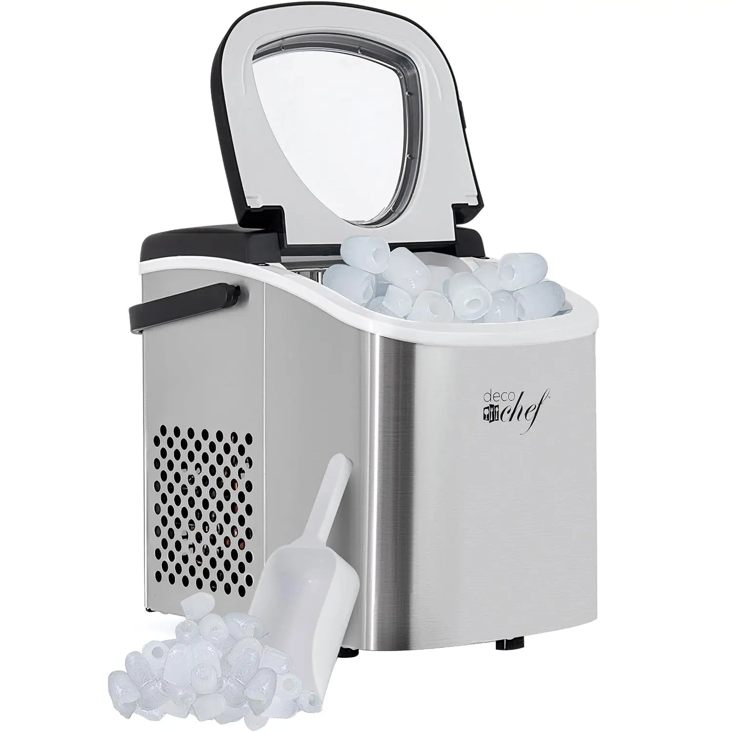 Compact Countertop Ice Maker – 26Lbs/24Hrs, 9 Bullet Ice Cubes in 6 Mins, Portable with Handle & Scoop, Stainless Steel