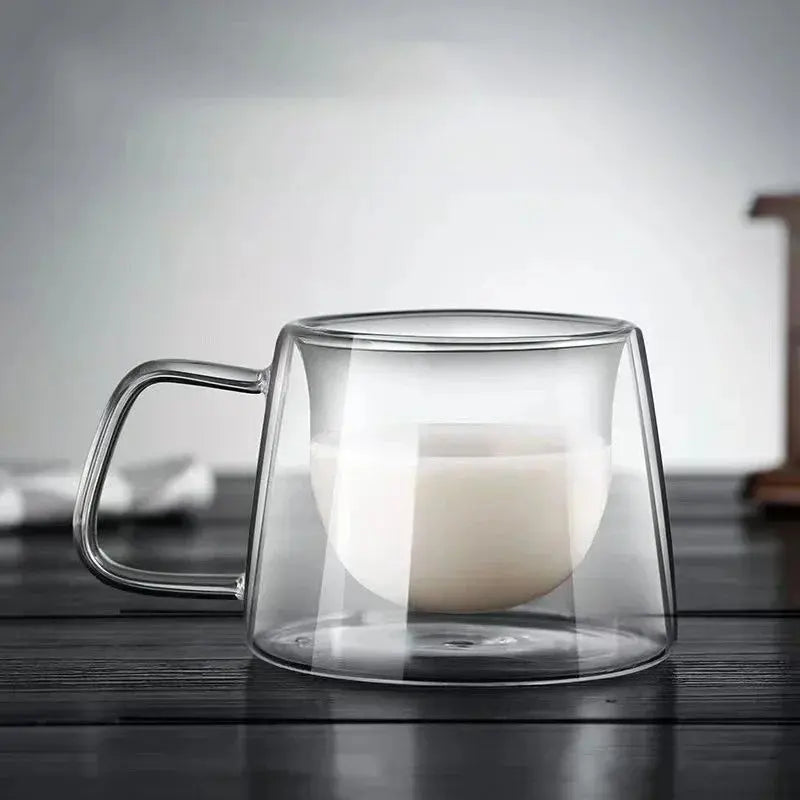 200ML Double Wall Glass Espresso Cup – Heat-Resistant Coffee Mug with Handle for Cappuccino, Latte, Tea & Water - Rehmiar