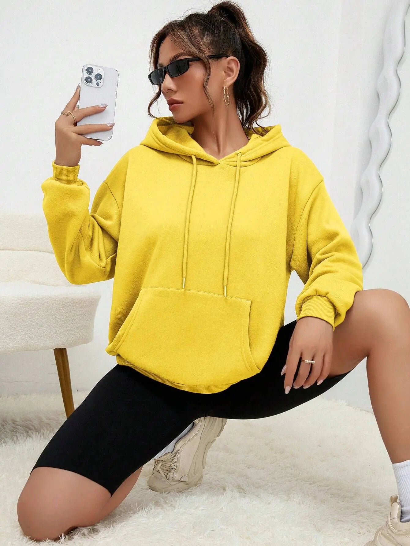 Solid Colour Hoodie for Female Casual Fleece Pocket Hoodies Multicolour Unisex Women Streetwear Autumn Clothing