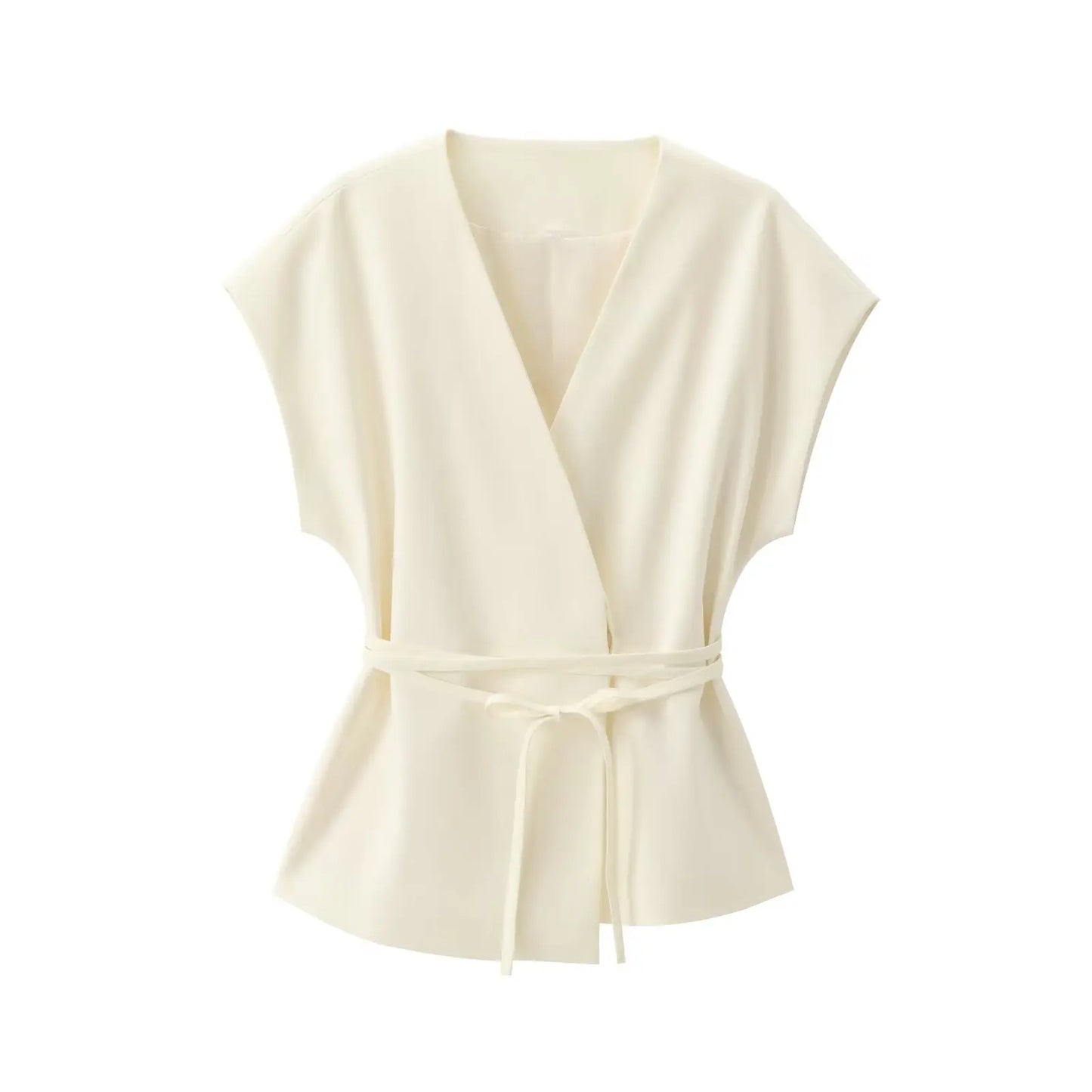 Women's Trouser Suits Sleeveless V-Neck Top with Belt Straight Pants Sets - Rehmiar