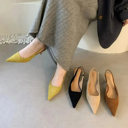 Bailamos Elegant Pointed Toe Slingback Sandals for Women – Low Heel Summer Dress & Office Shoes - Rehmiar