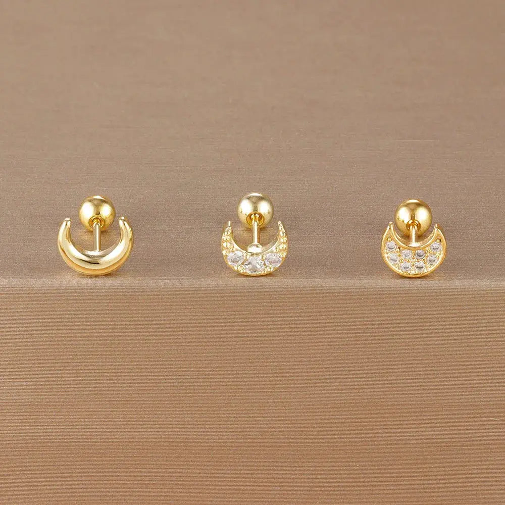 3PCS Stainless Steel Gold Colour Crown Stud Earring Set for Women 14K Gold Plated Crystal Zircon Unique Horse Eye Earring Jewellery