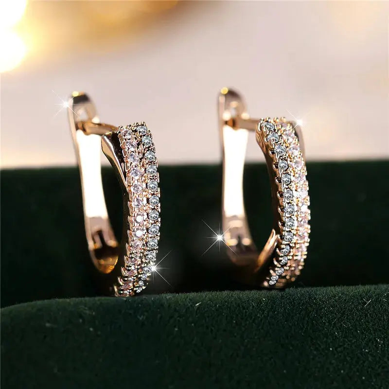Red Zircon Clip On Earrings Gold Tone Wedding Party Jewellery for Women - Rehmiar