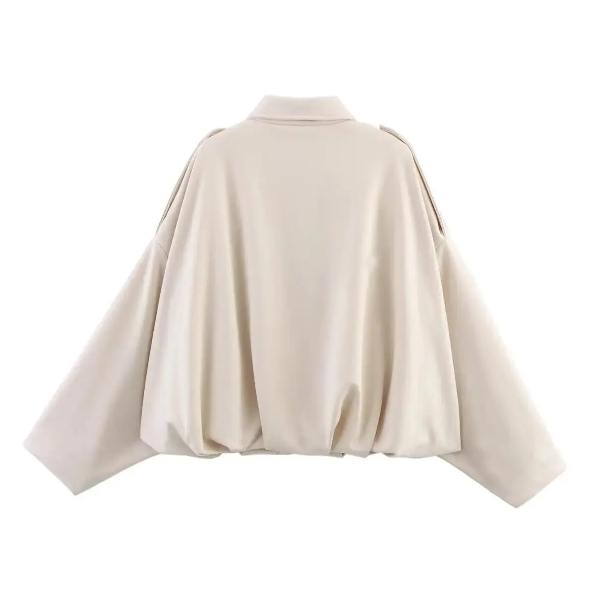 Women's Suede Bomber Jacket – Long Sleeve Zipper Oversize Solid Coat, Chic Streetwear - Rehmiar