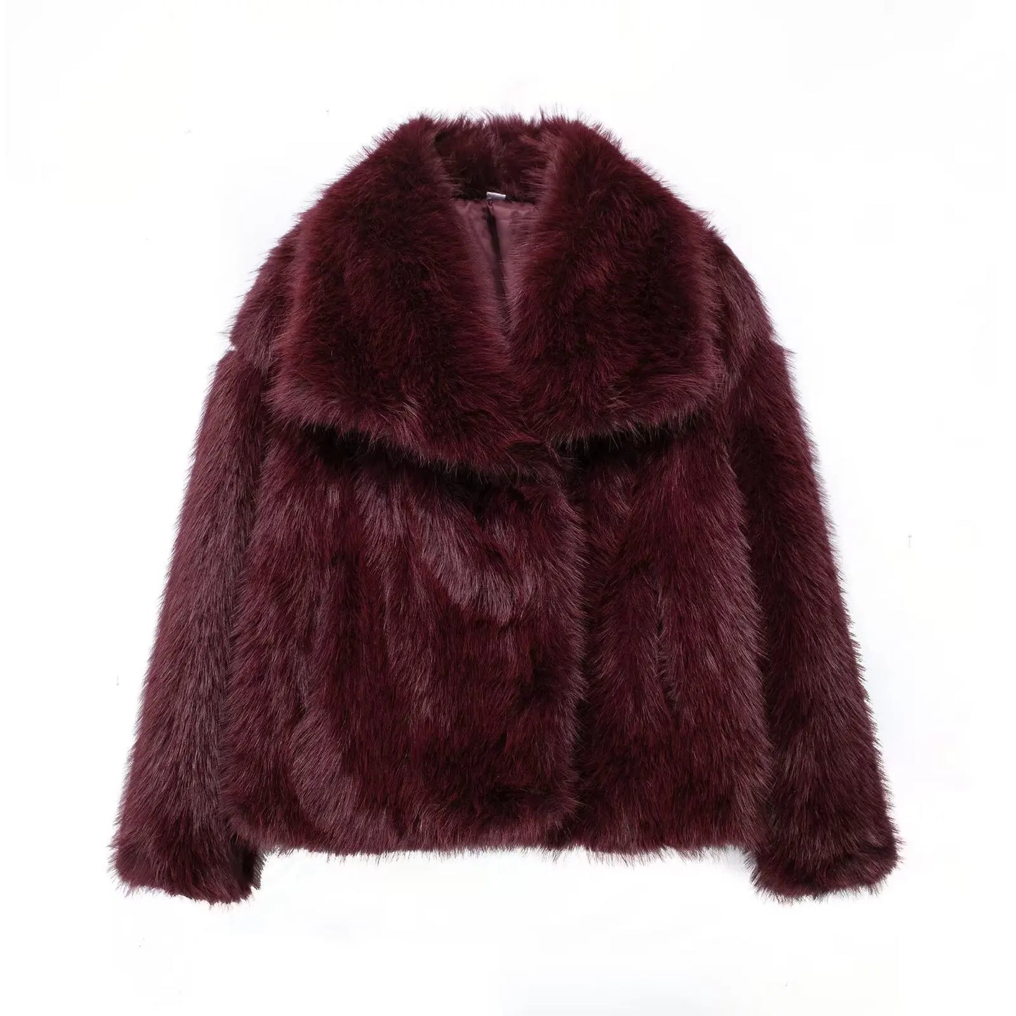 Women Cropped Faux Fur Jacket Coat Long Sleeve Front Snap-button Collar Thick Coat Outerwear