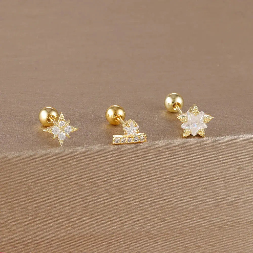 3PCS Stainless Steel Gold Colour Crown Stud Earring Set for Women 14K Gold Plated Crystal Zircon Unique Horse Eye Earring Jewellery