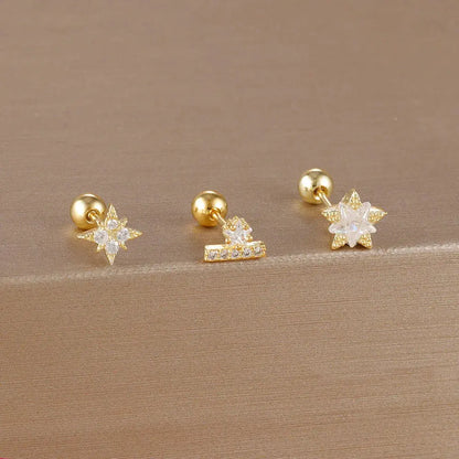 3PCS Stainless Steel Gold Colour Crown Stud Earring Set for Women 14K Gold Plated Crystal Zircon Unique Horse Eye Earring Jewellery