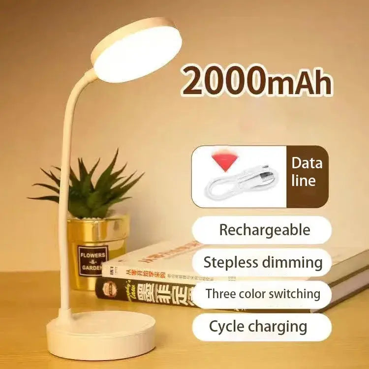 Portable LED Desk Lamp – USB Plug or Battery Powered, 3 Colours & Stepless Dimming, Eye-Protection Bedside Lamp for Bedroom - Rehmiar