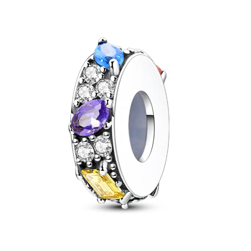 925 Sterling Silver Rainbow Zircon Beautifully Shaped Silicone Stopper Charms Beads - Rehmiar