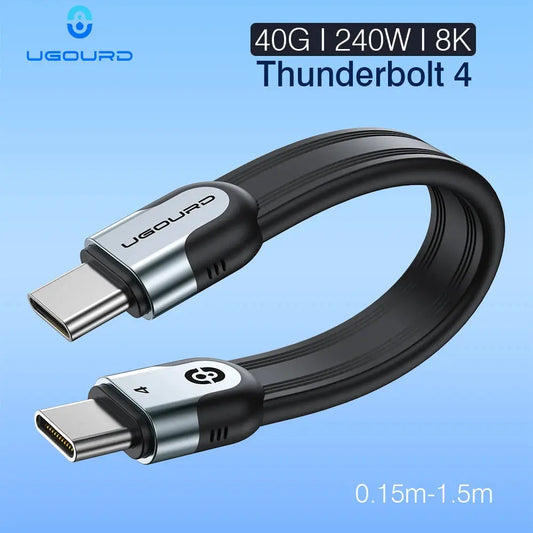 UGOURD 40Gbps Thunderbolt 4 USB-C Cable – USB4 Full Function Flat Cord, 8K Video, PD 240W for iPhone, SSD & Thunderbolt 3