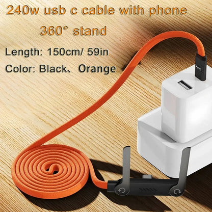 2-in-1 240W Fast Charging Foldable Bracket Cable – Type-C to Type-C & USB to Type-C with OTG Phone Stand - Rehmiar