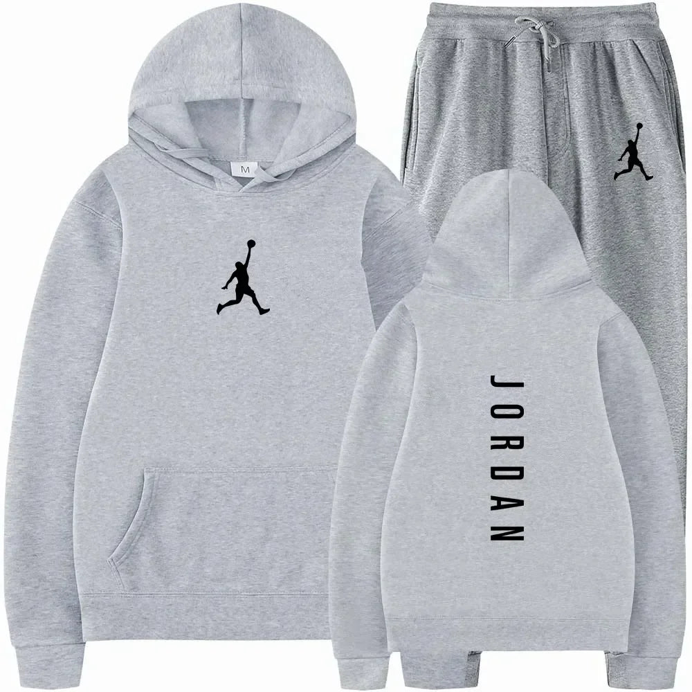 Spring & Autumn Men's Sportswear Set – Casual Fitness Basketball Hooded Jumper & Jogging Pants Two-Piece Set