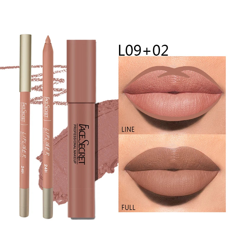 Matte Lipliner & Lipstick Set, Waterproof, Long Lasting Lip Makeup, Soft Matte Colours Women's Makeup