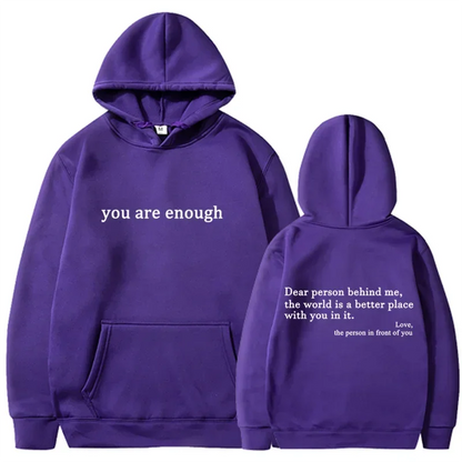 Trendy "You Are Enough" Hoodie – Unisex Retro Pullover, Street Hip Hop Top for Men & Women, Hot Selling