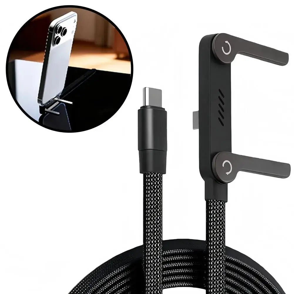 Super Fast Charging Braided Cable with Invisible Phone Stand – Type-C Built-in Holder for Gaming, Office & Travel - Rehmiar