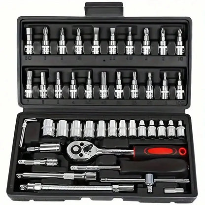 46-Piece Socket Wrench & Screwdriver Set – DIY Repair Tool Kit for Car, Auto & Household Hardware Toolbox - Rehmiar