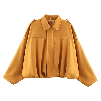 Women's Bomber Jacket Coats Turn-down Collar Long Sleeve Loose Coats Vintage Female Outerwear