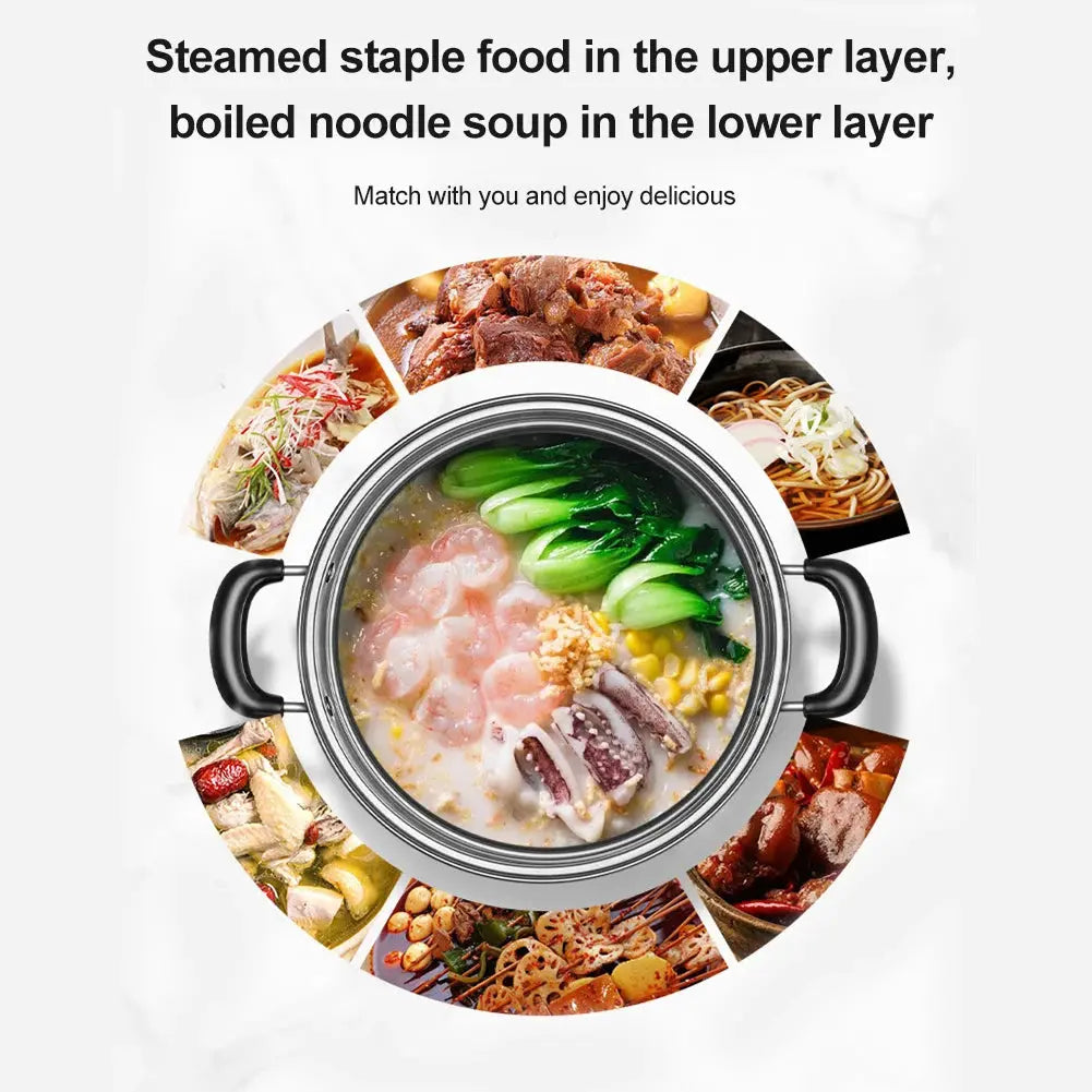 Stainless Steel 2-Layer Steamer Pot – 27cm/11in Double Boiler for Soup & Steaming, Kitchen Cookware - Rehmiar