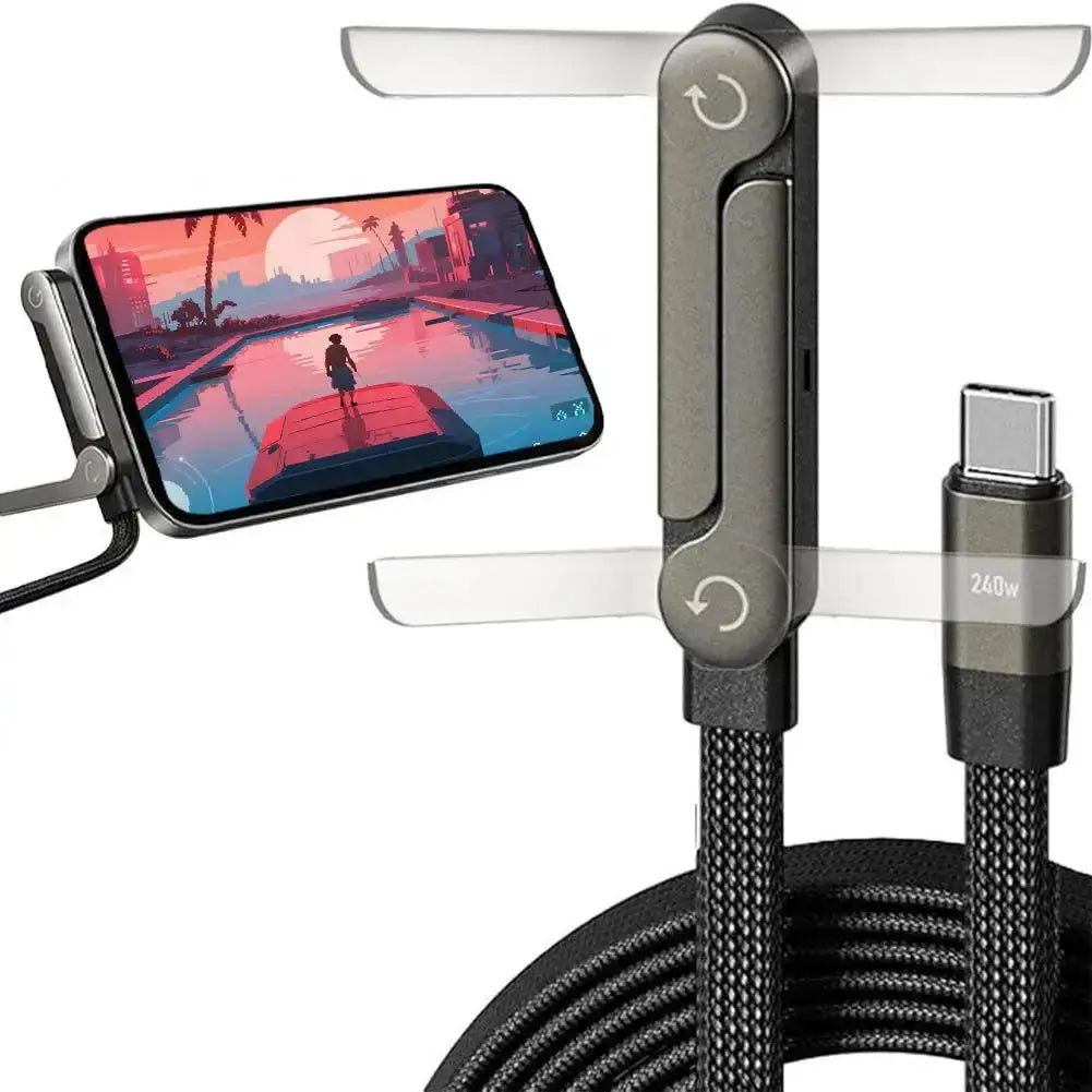 Super Fast Charging Braided Cable with Invisible Phone Stand – Type-C Built-in Holder for Gaming, Office & Travel Rehmiar