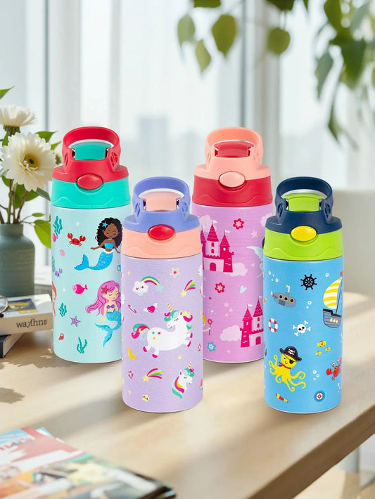 350ml Cartoon Insulated Stainless Steel Thermos Cup – Kids Cartoon Print Vacuum Flask - Rehmiar