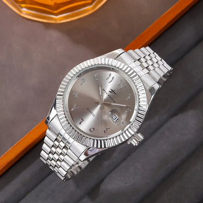 RICECGO Men’s Luxury Quartz Watch with Arabic Numerals & Date – Stainless Steel Business Wristwatch - Rehmiar