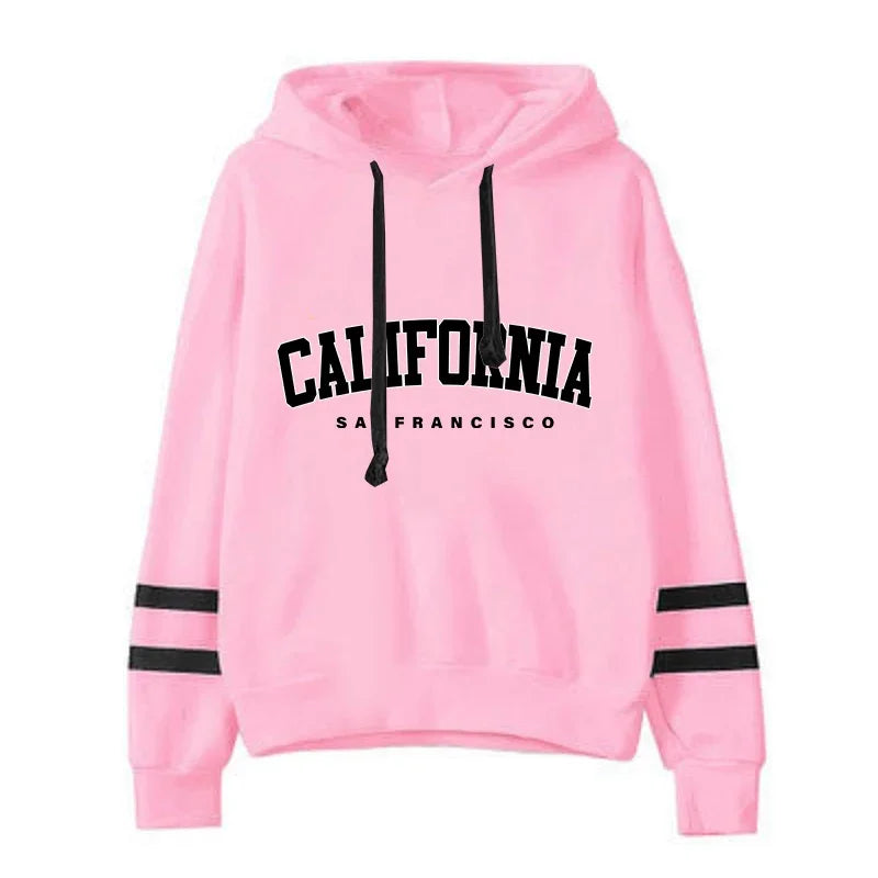 California Women's Tracksuit Casual Stripe Versatile Hooded Sweatshirt, Pants or Suit