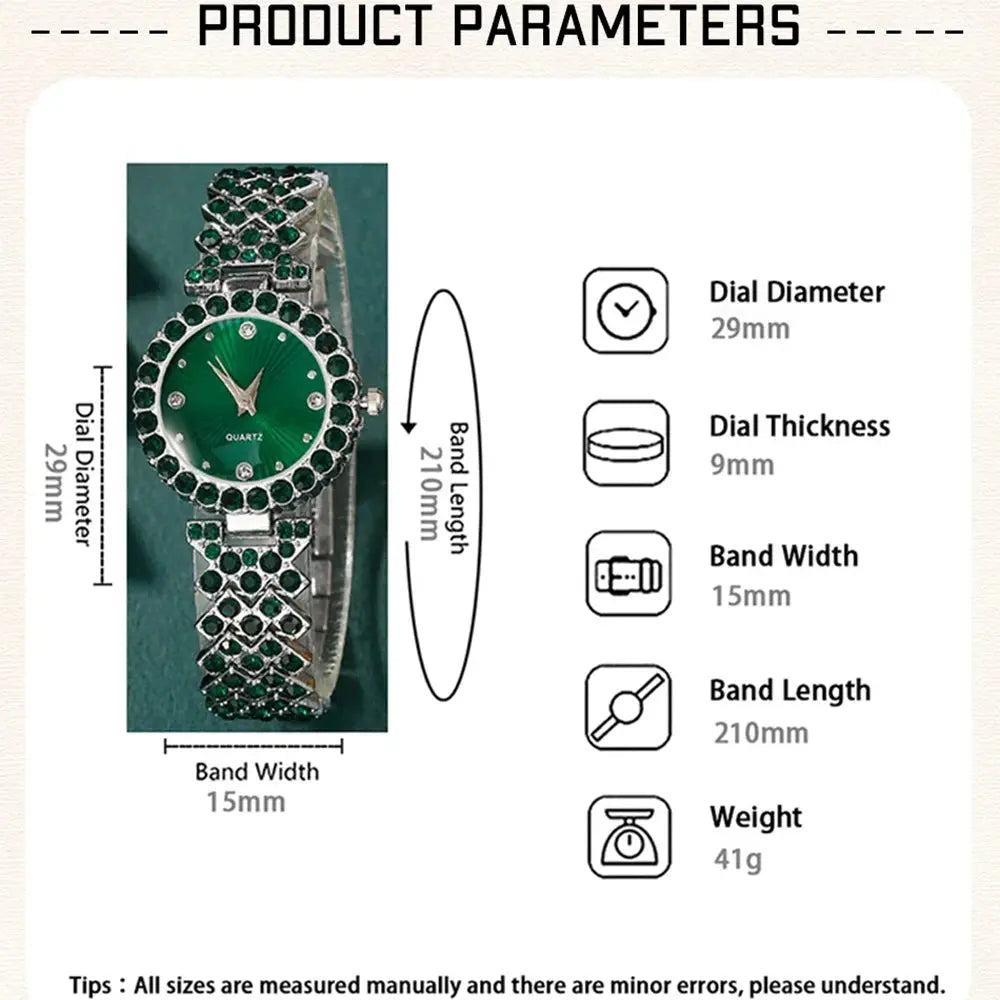 Fashion Heart Rhinestone Ring Necklace Earring Luxury Jewellery Set Quartz Wristwatch - Rehmiar