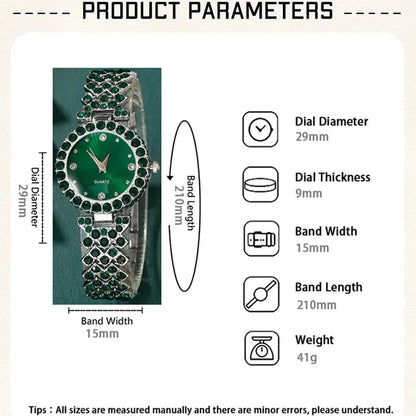 Fashion Heart Rhinestone Ring Necklace Earring Luxury Jewellery Set Quartz Wristwatch - Rehmiar