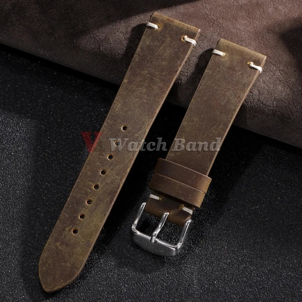Vintage Oil Wax Watch Band Handmade Stitching Cowhide Strap for Omega Seiko Smartwatch Wristband 18mm 20mm 21mm 22mm 24mm - Rehmiar