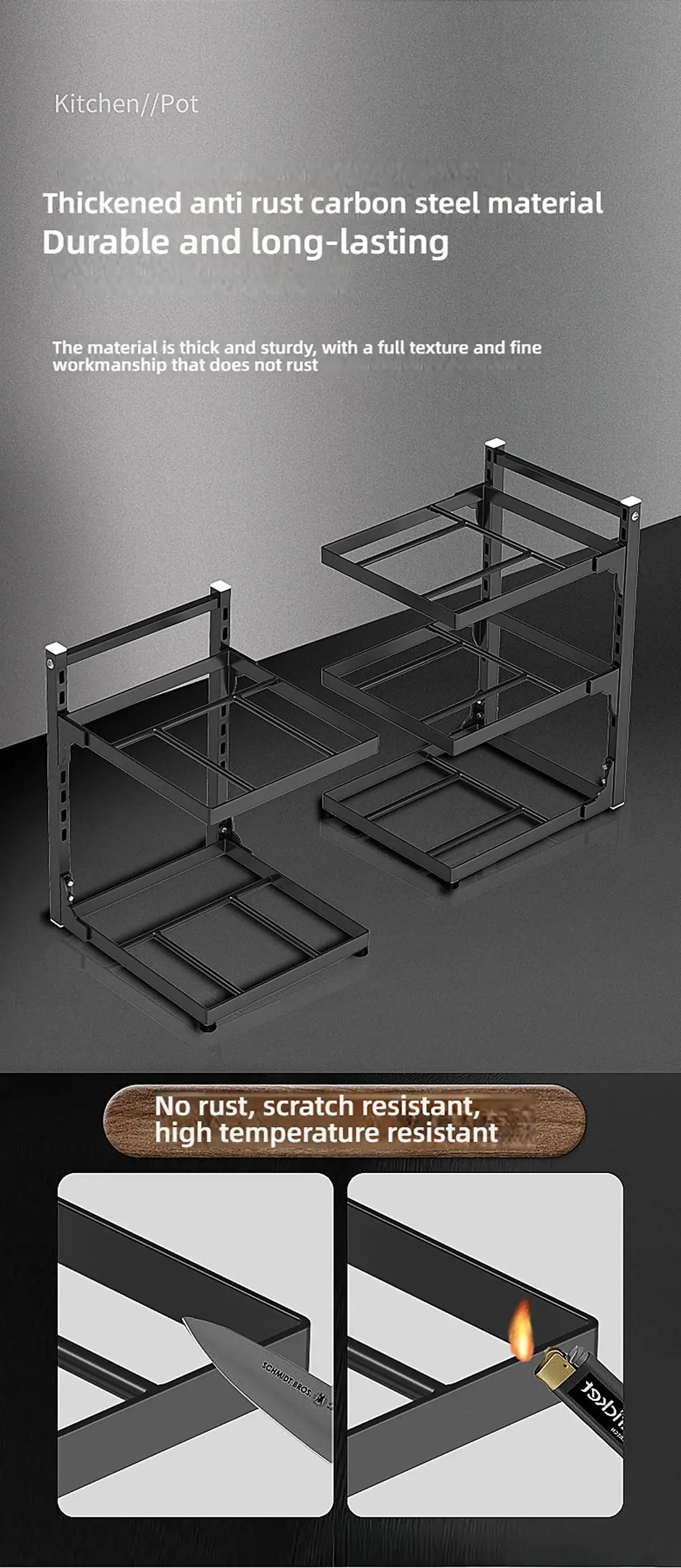 Adjustable Kitchen Shelf – 2-4 Tier Space-Saving Storage Rack for Pots, Under Sink & Corner Use - Rehmiar