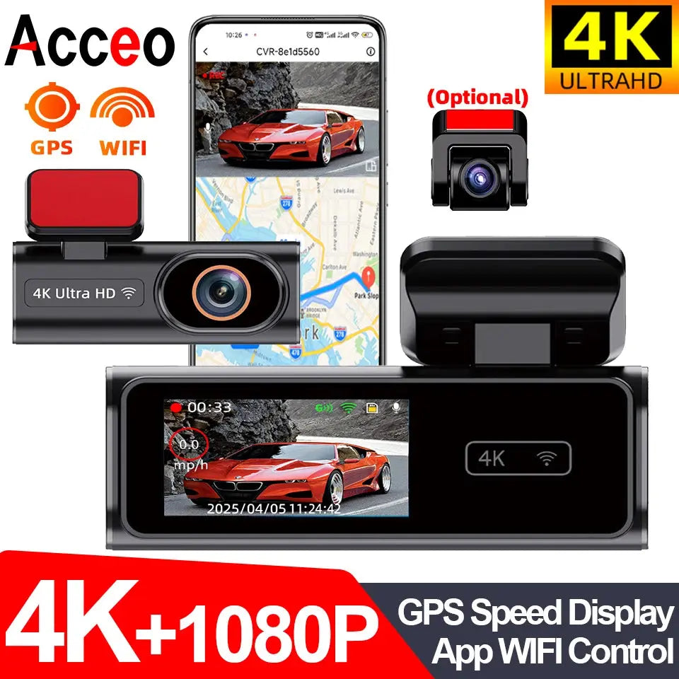 4K Dash Cam Wi-Fi Loop Recording 24H Parking Monitor Night Vision Rear Camera - Rehmiar