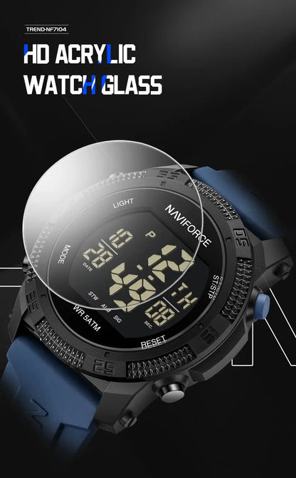 Naviforce  Luxury Men's Fashion Watch – Water Resistant Silicone Strap LCD Electronic Clock