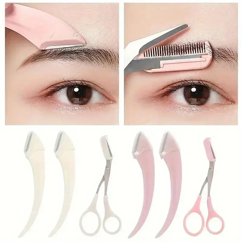 Eyebrow Trimmer Set – Curved Razor, Scissors with Comb, Easy Beauty Tools for Beginners - Rehmiar