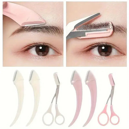 Eyebrow Trimmer Set – Curved Razor, Scissors with Comb, Easy Beauty Tools for Beginners - Rehmiar