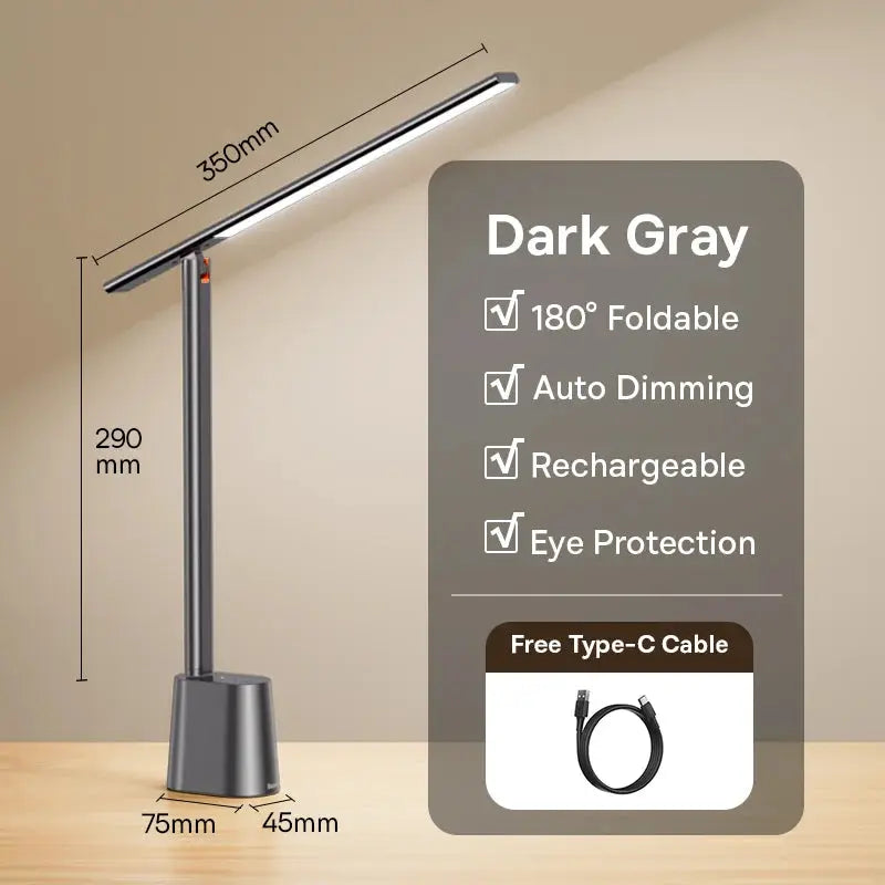Baseus 180° Foldable LED Desk Lamp – Rechargeable, Auto Dimming, Eye Protection for Study & Reading - Rehmiar