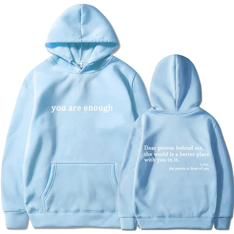 Trendy "You Are Enough" Hoodie – Unisex Retro Pullover, Street Hip Hop Top for Men & Women, Hot Selling