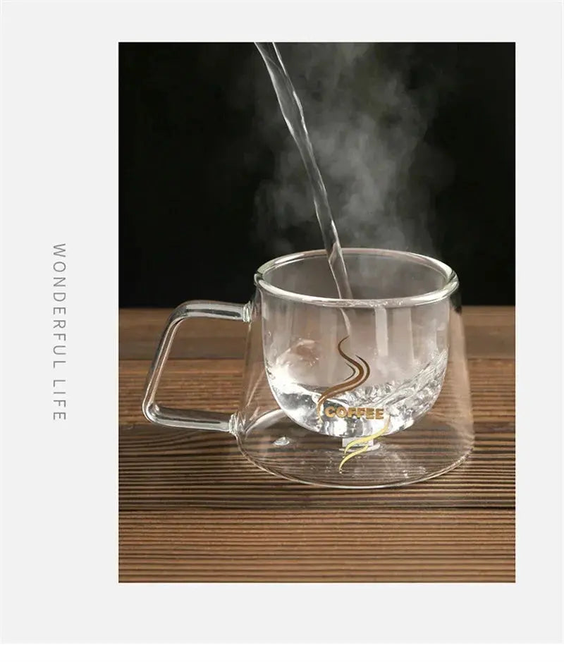200ML Double Wall Glass Espresso Cup – Heat-Resistant Coffee Mug with Handle for Cappuccino, Latte, Tea & Water - Rehmiar