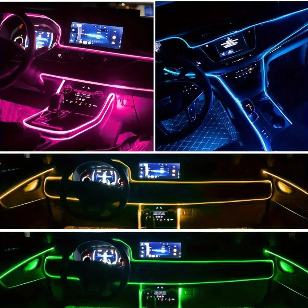 5-in-1 Car Interior LED Ambient Light Strip – 6M Fiber Optic Atmosphere Lighting Kit with APP & Remote Control - Rehmiar