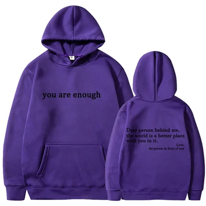 Trendy "You Are Enough" Hoodie – Unisex Retro Pullover, Street Hip Hop Top for Men & Women, Hot Selling