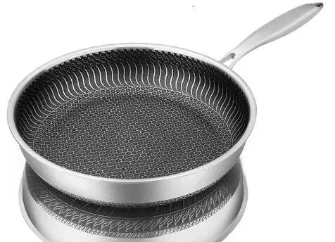 Tri-Ply Stainless Steel Wok Pan Double-sided Honeycomb Skillet Frying Pan Suitable for All Stove - Rehmiar