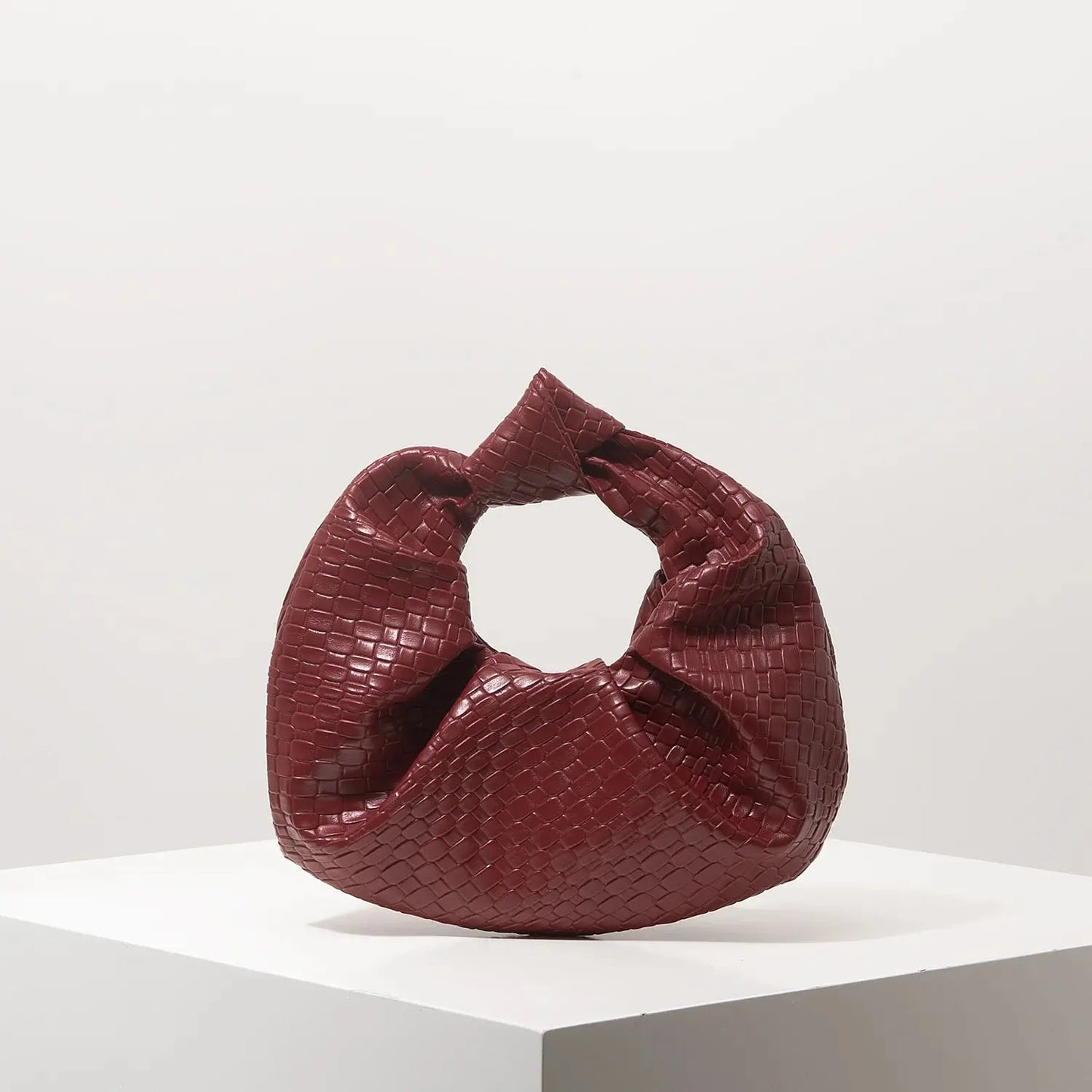 Vintage Faux Leather Woven Handbag – Knotted Crescent Pleated Cloud Evening Bag for Women - Rehmiar