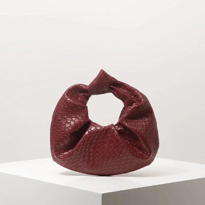 Vintage Faux Leather Woven Handbag – Knotted Crescent Pleated Cloud Evening Bag for Women - Rehmiar