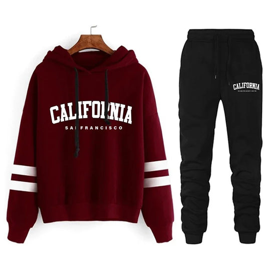 California Women's Tracksuit Casual Stripe Versatile Hooded Sweatshirt, Pants or Suit