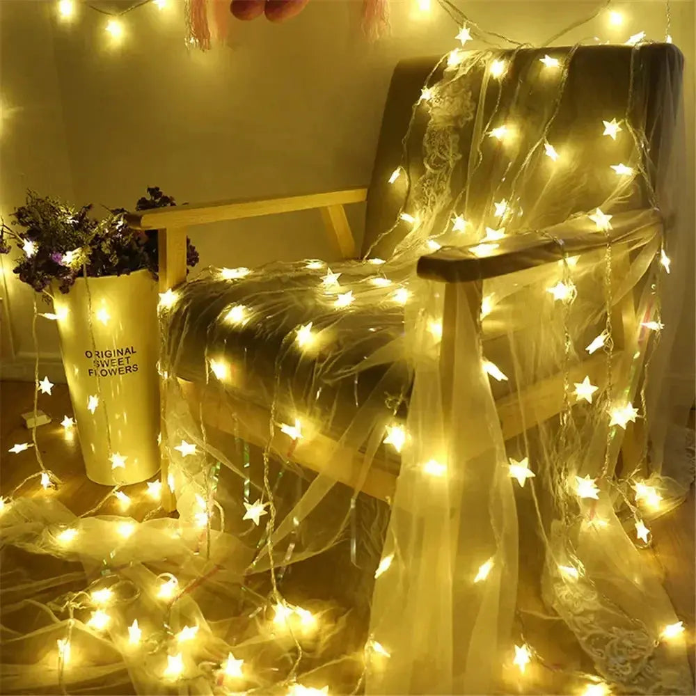 LED Outdoor Star String Lights – Fairy Garland for Party, Wedding, Garden & Home Decor - Rehmiar
