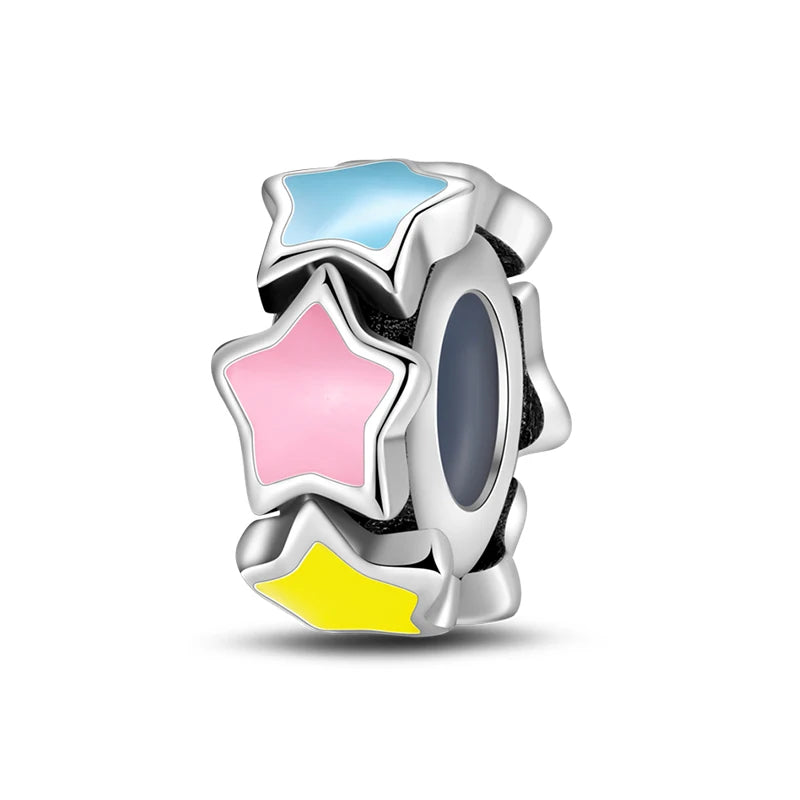 925 Sterling Silver Rainbow Zircon Beautifully Shaped Silicone Stopper Charms Beads - Rehmiar