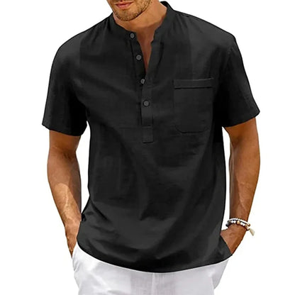 Cotton Linen Henley Neck Casual Shirt - Rehmiar