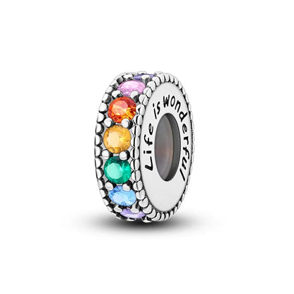 925 Sterling Silver Rainbow Zircon Beautifully Shaped Silicone Stopper Charms Beads - Rehmiar