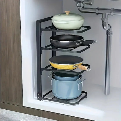 Adjustable Stainless Steel Pot Rack Organizer – Multi-Layer Storage Rack for Pots & Pans, Kitchen Household - Rehmiar